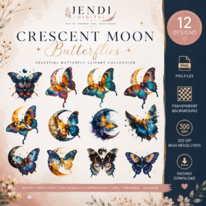 Crescent Moon Butterflies Clipart Collection 1