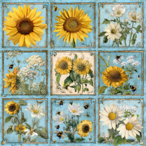 Jendi vintage botanical quilt light blue 1