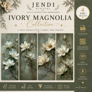 🌿 Ivory Magnolia Collection – 4 Floral PNG Εικόνες Υψηλής Ανάλυσης
