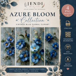 Azure Bloom Collection – Set of 4 PNG Designs